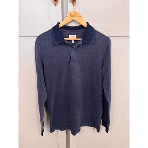 Brooks Brothers Red Fleece Mens M Navy Blue Herringbone Long Sleeve Polo Shirt